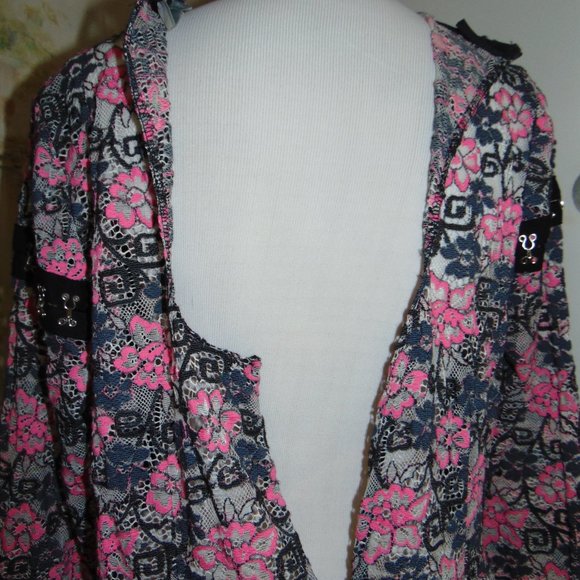 ASOS Gothic Pink & Black Lace Floral Y2K Layered Scalloped Eye & Hook Dress 14 - Picture 10 of 11